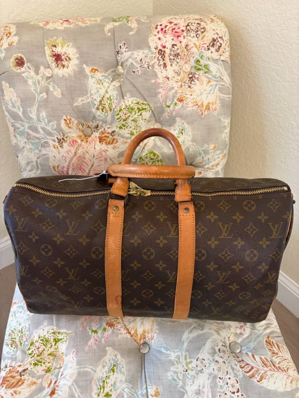 Louis Vuitton Monogram Keepall 45 with Brown and Tan Leather - Picture 2 of 10